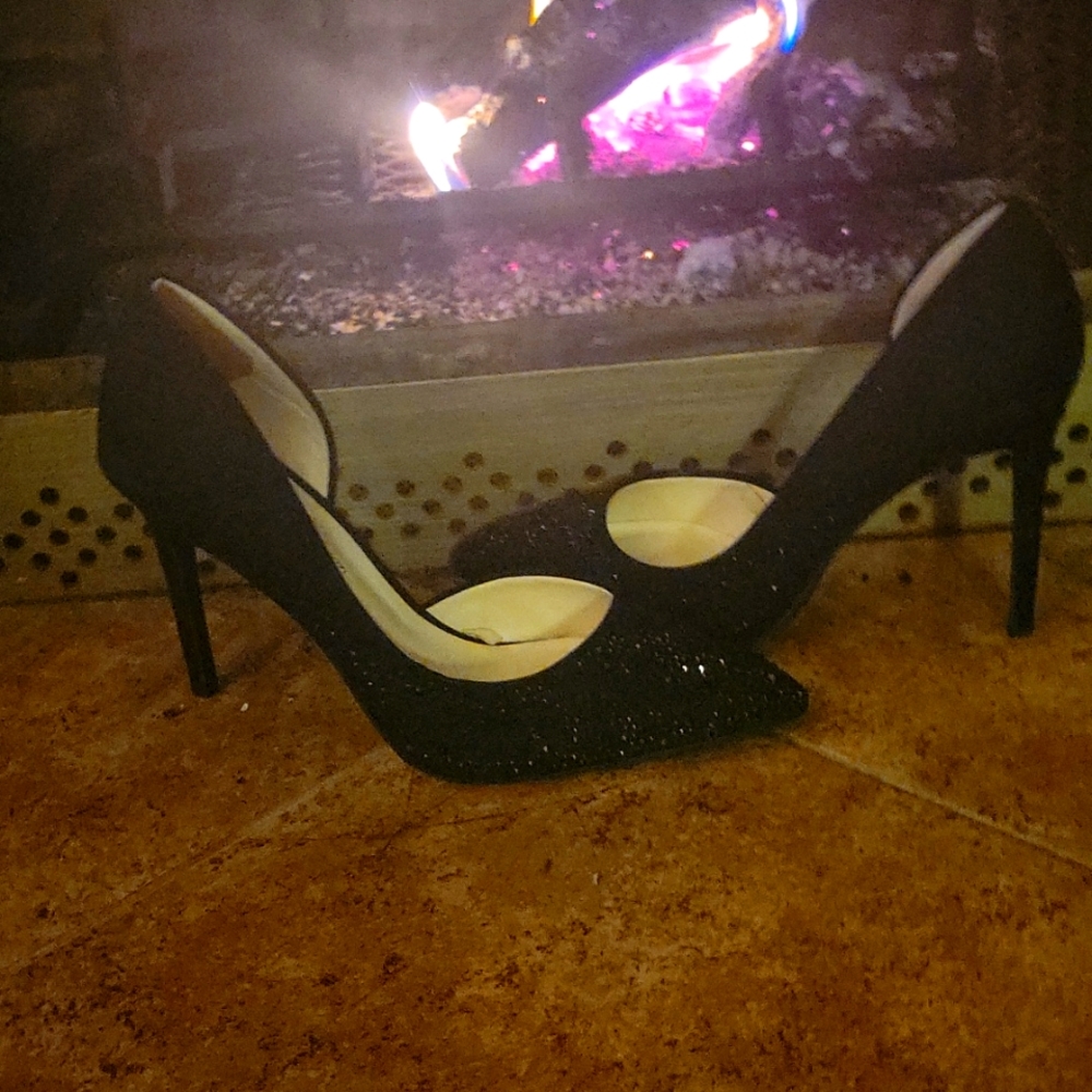 Black glitter Jessica Simpsons. Stilettos. Size 8. Worn for an hour.